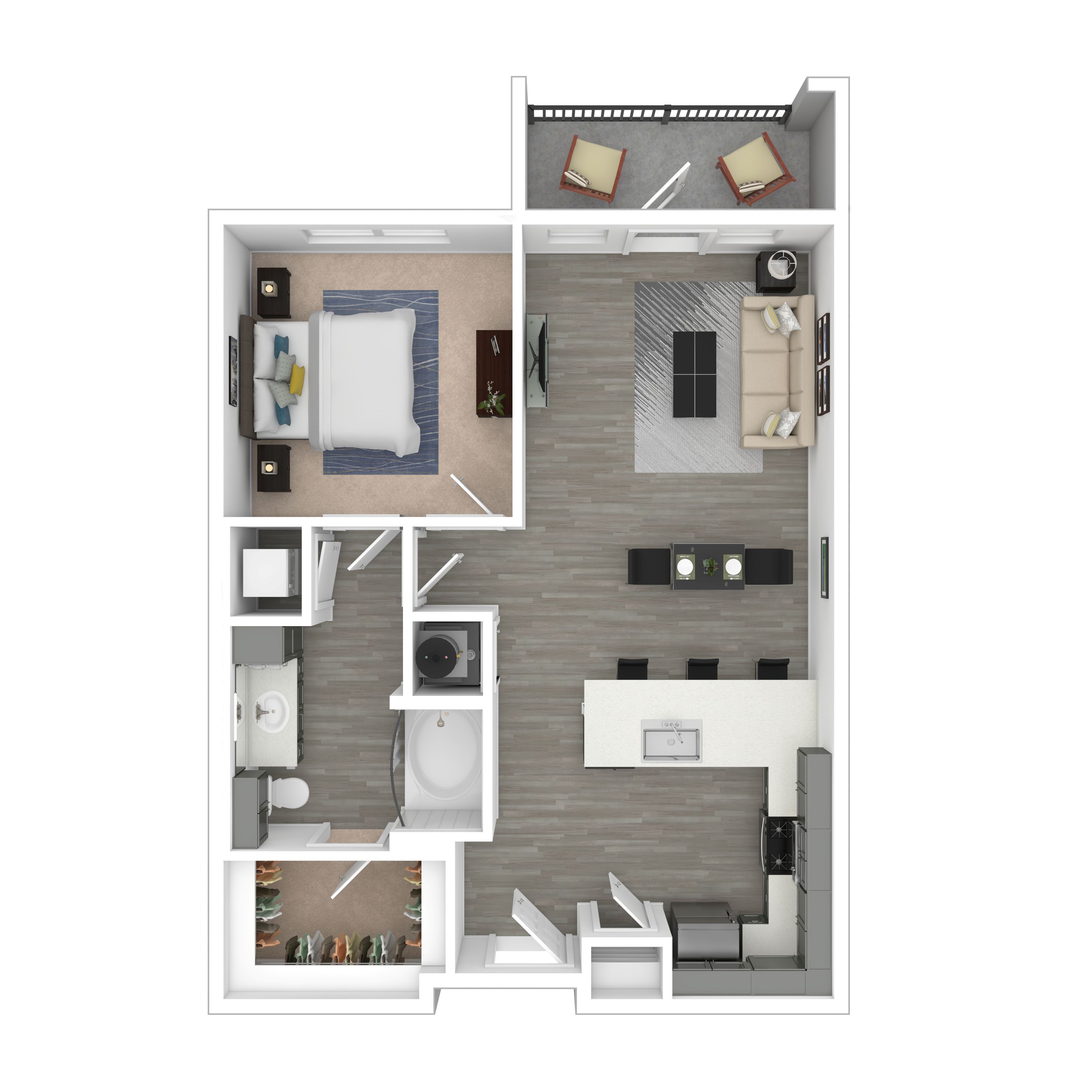 Floor plan for 1 bed, 1 bath, 771 sqft
